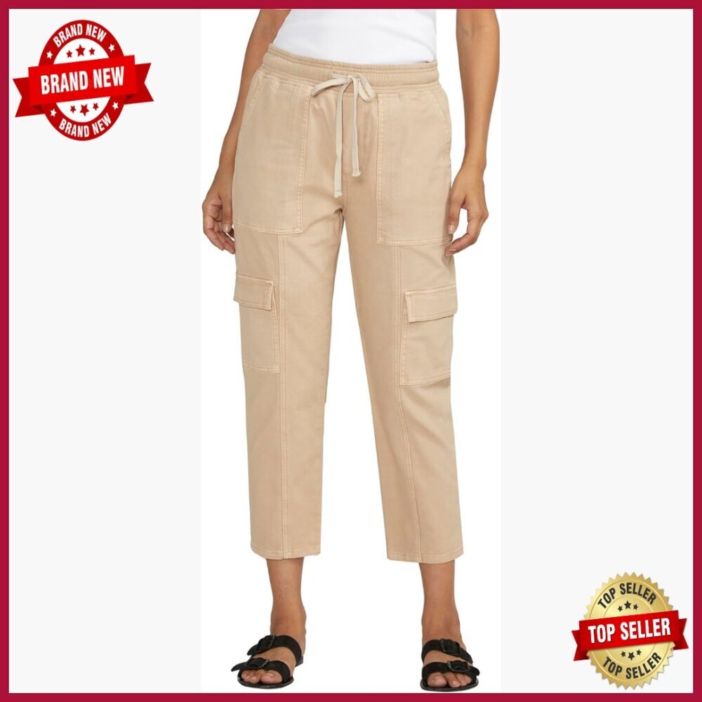 Textured Cargo Cropped Pants, High Rise, Cotton Canvas, Drawstring Waist